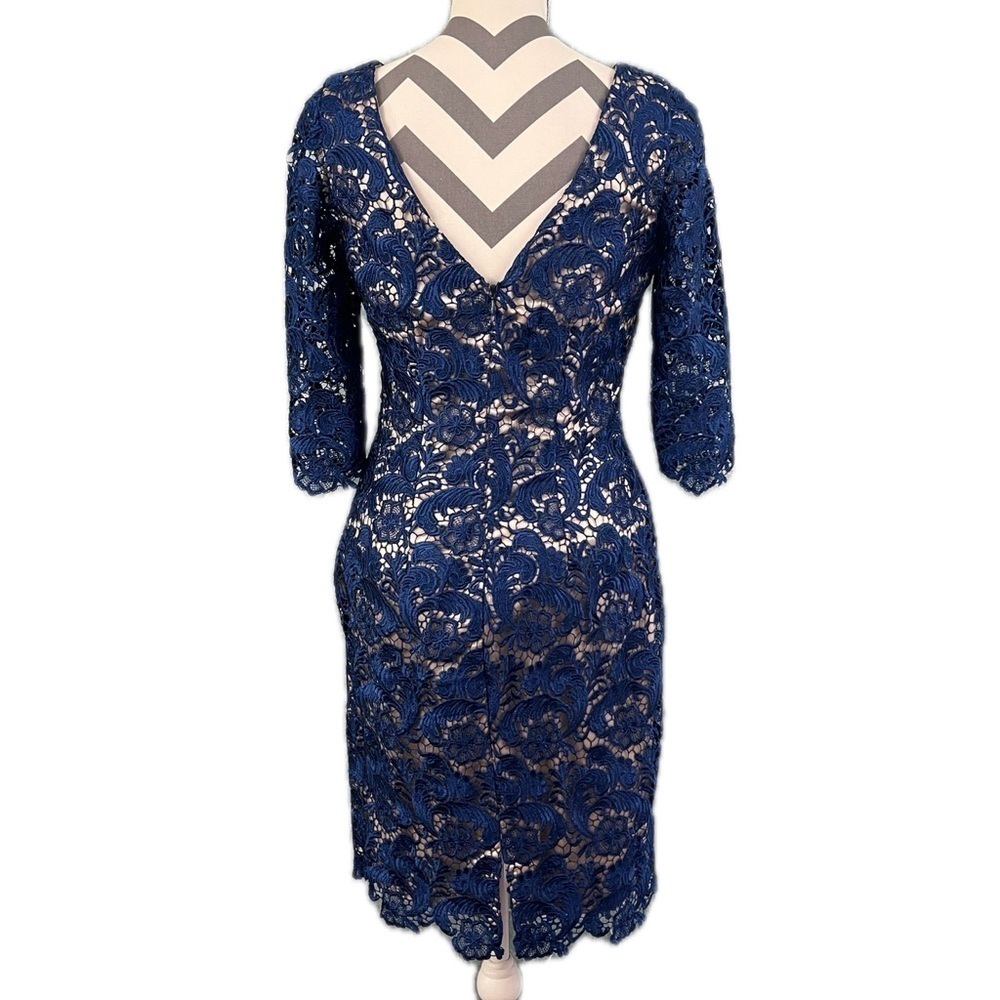 Eliza J Navy Lace Sheath Dress - Size 6 | Wedding Guest Cocktail Elegant - Picture 5 of 10